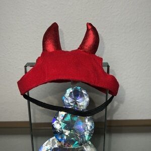 Pet Small Red Devil Ears Hat with elastic chin strap - EUC